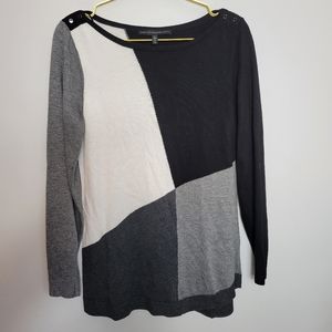 Large WHBM White House Black Market Colorblock Neutral White Black Gray Sweater